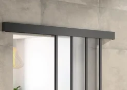 Kit porte coulissante en applique Atelier noir chêne terra cadre en aluminium et verre dépoli Blanc H 204 x 83 x 3,6 cm H 204 x 83 x 3,6 cm-Optimum Clearance