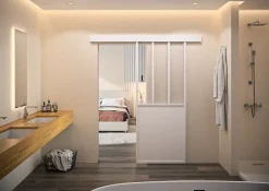 Kit porte coulissante en applique Atelier blanc cadre en aluminium et verre transparent H 204 x 83 x 3,6 cm H 204 x 83 x 3,6 cm-Optimum Sale