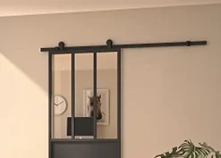 Optimum Kit porte coulissante en applique Atelier noir cadre en aluminium et verre transparent H. 204 X 73 X 3,6 Cm H 204 x 73 x 3,6 cm H 204 x 73 x 3,6 cm