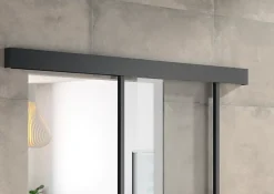 Kit porte coulissante en applique Contemporain noir cadre en aluminium et verre transparent H 204 x 93 x 3,6 cm H 204 x 93 x 3,6 cm-Optimum