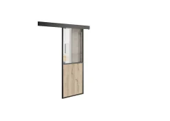 Kit porte coulissante en applique Contemporain noir chêne terra cadre en aluminium et verre transparent H 204 x 93 x 3,6 cm-Optimum Best