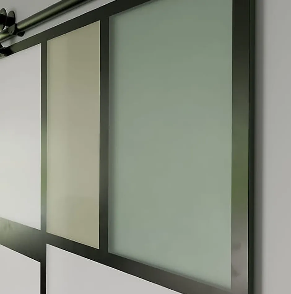 Aurys KIT Porte coulissante en verre + Rail coulissant apparent - MONDO OPAQUE VERTE - H. 204 x L. 73 - Fabrication Française NORM