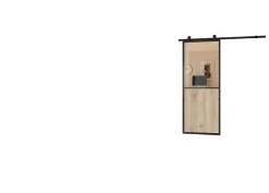 Optimum Kit porte Coulissante en applique Contemporain noir chêne terra cadre en aluminium et verre dépoli Blanc H. 204 x 73 x 3,6 Cm