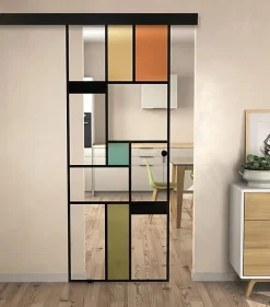 Aurys KIT Porte coulissante en verre + Rail Coulissant Noir Coffrage - MONDO CLAIRE - H. 204 x L. 83 - Fabrication Française