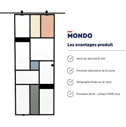 Aurys KIT Porte coulissante en verre + Rail Coulissant Noir Coffrage - MONDO CLAIRE - H. 204 x L. 83 - Fabrication Française