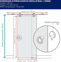 KIT Porte coulissante en verre + Rail coulissant apparent - MONDO OPAQUE VERTE - H. 204 x L. 93 - Fabrication Française NORM-Aurys Hot