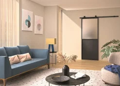 Kit porte coulissante en applique Contemporain noir cadre en aluminium et verre dépoli Blanc H 204 x 73 x 3,6 cm H 204 x 73 x 3,6 cm-Optimum Online