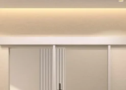 Kit porte coulissante en applique Contemporain blanc chêne terra cadre en aluminium et verre transparent H 204 x 93 x 3,6 cm H 204 x 93 x 3,6 cm-Optimum