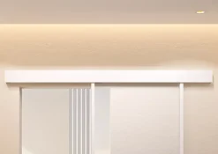 Optimum Kit porte coulissante en applique Contemporain blanc cadre en aluminium et verre dépoli Blanc H 204 x 83 x 3,6 cm