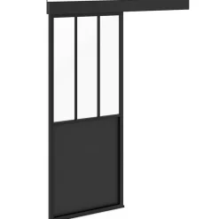 IDMarket Kit porte coulissante verrière 83 cm en métal + MDF avec rail et fixations