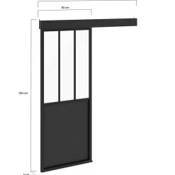IDMarket Kit porte coulissante verrière 83 cm en métal + MDF avec rail et fixations