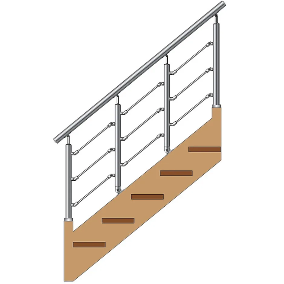 Kit Réno inox pour garde-corps d'escalier - 4 poteaux - Main courante - 3 barres sur supports axiaux-MySystem Best