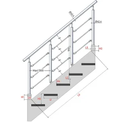 Kit Réno inox pour garde-corps d'escalier - 4 poteaux - Main courante - 3 barres sur supports axiaux-MySystem Best