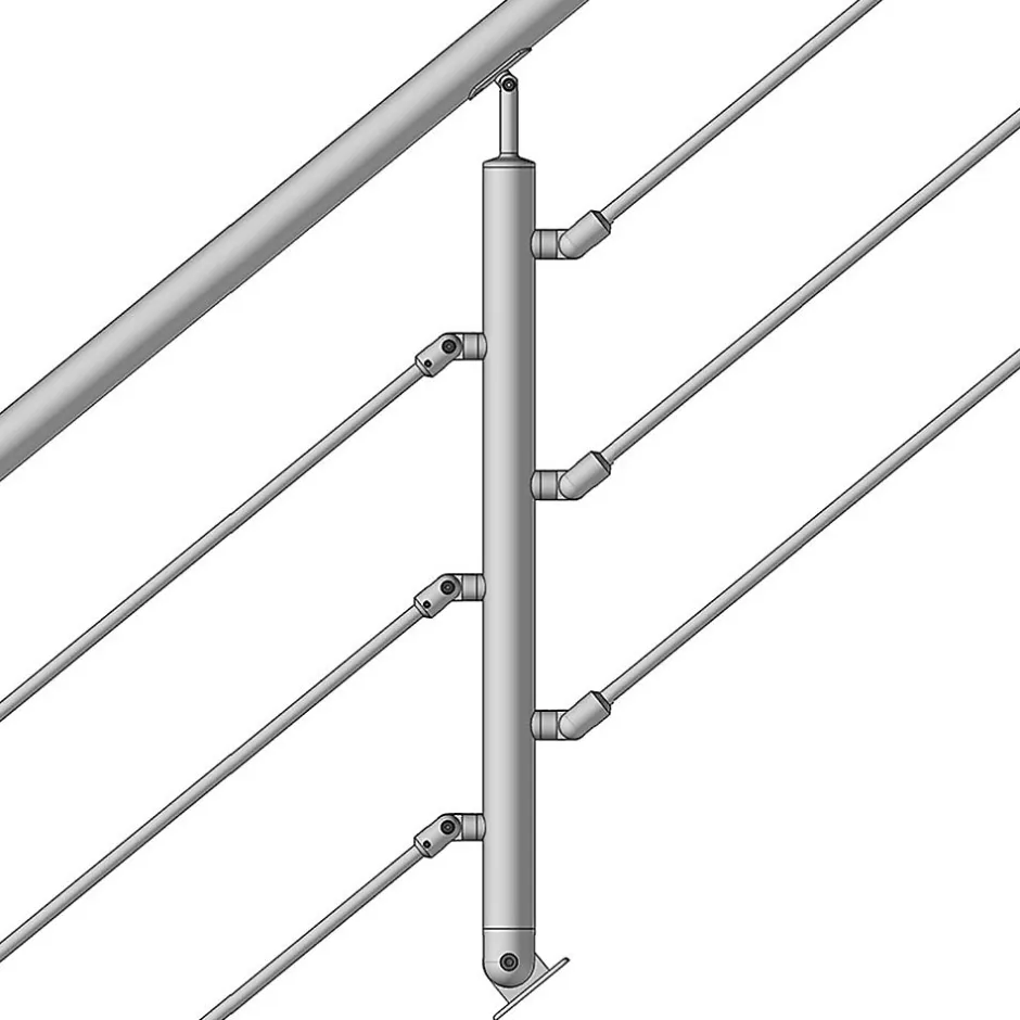 Kit Réno inox pour garde-corps d'escalier - 4 poteaux - Main courante - 3 barres sur supports axiaux-MySystem Best
