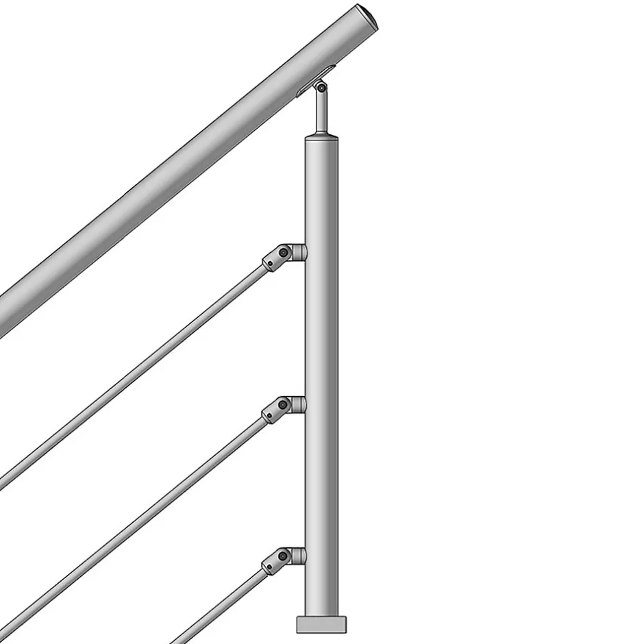 Kit Réno inox pour garde-corps d'escalier - 4 poteaux - Main courante - 3 barres sur supports axiaux-MySystem Best
