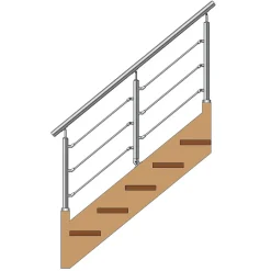 MySystem Kit Réno inox pour garde-corps d'escalier - 3 poteaux - Main courante - 3 barres sur supports axiaux