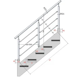 MySystem Kit Réno inox pour garde-corps d'escalier - 3 poteaux - Main courante - 3 barres sur supports axiaux