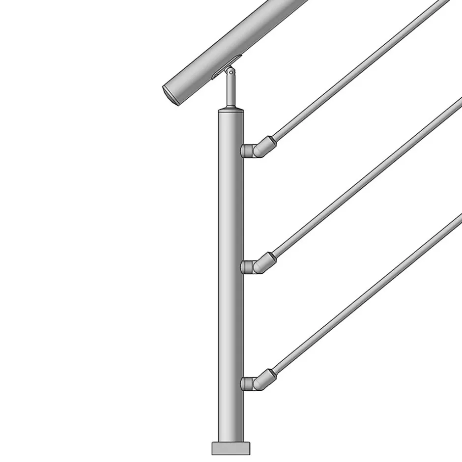 MySystem Kit Réno inox pour garde-corps d'escalier - 3 poteaux - Main courante - 3 barres sur supports axiaux
