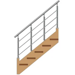 MySystem Kit Réno inox pour garde-corps d'escalier - 4 poteaux - Main courante - 3 barres sur supports transversaux et borgnes