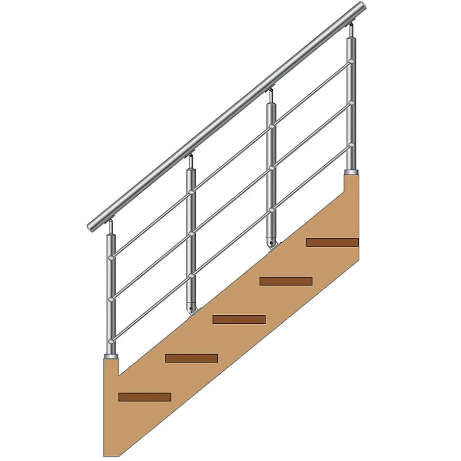 MySystem Kit Réno inox pour garde-corps d'escalier - 4 poteaux - Main courante - 3 barres sur supports transversaux et borgnes