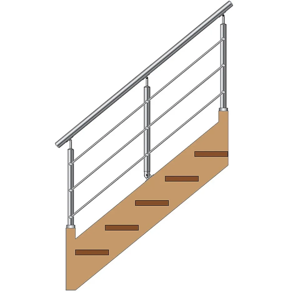MySystem Kit Réno inox pour garde-corps d'escalier - 3 poteaux - Main courante - 3 barres sur supports transversaux et borgnes