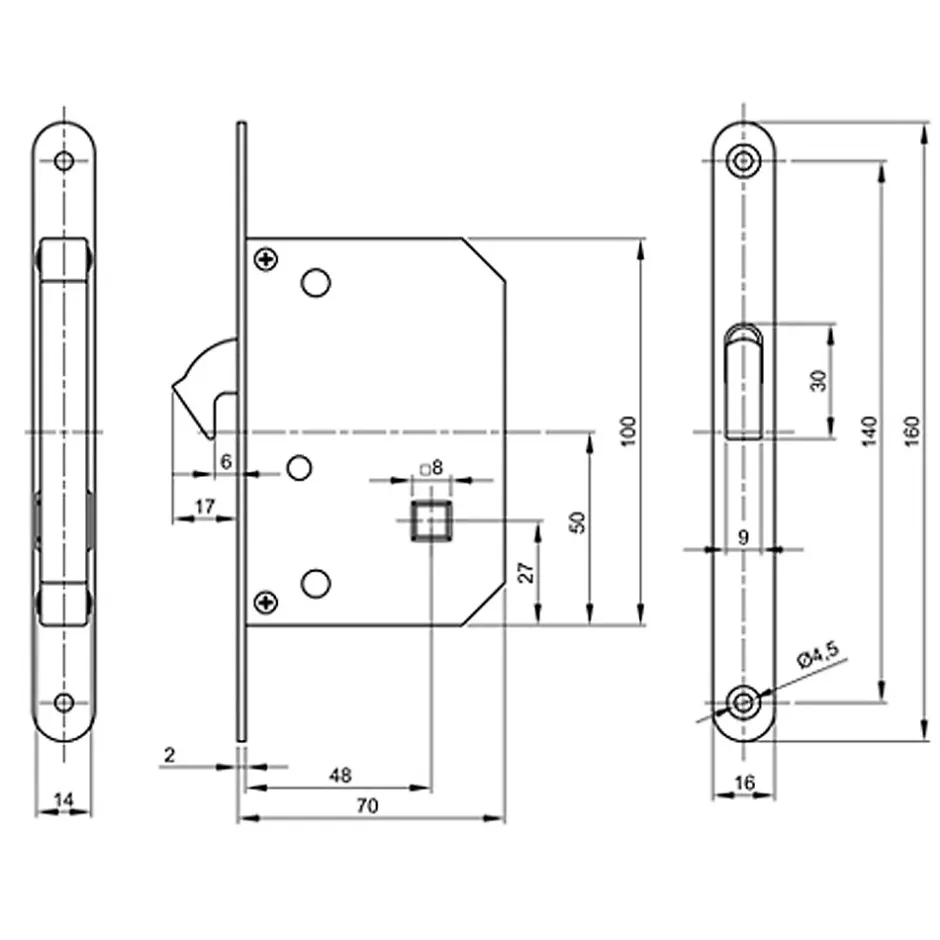 Slid’Up By Mantion Kit serrure à condamnation, poignée carrée, acier finition chromé