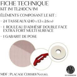 Kit tasseaux adhésif cerisier naturel - Gabarit de pose offert - Surface de 2,4 M2 - Panneau tasseau sur-mesure-Decoparisienne New