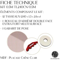 Decoparisienne Kit tasseaux adhésif cerisier naturel - Gabarit de pose offert - Surface de 1,2 M2 - Panneau tasseau sur-mesure