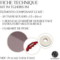 Decoparisienne Kit tasseaux adhésif chêne foncé - Gabarit de pose offert - Surface de 2,4 M2 - Panneau tasseau sur-mesure