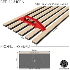 Kit tasseaux adhésif chêne naturel - Gabarit de pose offert - Surface de 2,4 M2 - Panneau tasseau sur-mesure-Decoparisienne