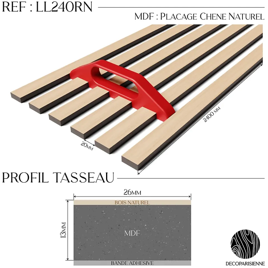 Kit tasseaux adhésif chêne naturel - Gabarit de pose offert - Surface de 2,4 M2 - Panneau tasseau sur-mesure-Decoparisienne