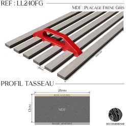 Kit tasseaux adhésif frêne gris - Gabarit de pose offert - Surface de 2,4 M2 - Panneau tasseau sur-mesure-Decoparisienne