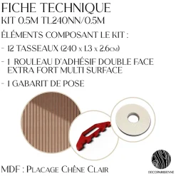Decoparisienne Kit tasseaux adhésif noyer naturel - Gabarit de pose offert - Surface de 1,2 M2 - Panneau tasseau sur-mesure