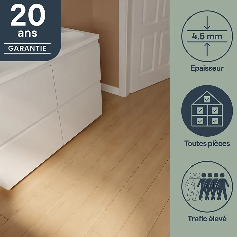 Lame PVC clipsable effet bois blond L.121,9 x l.17,8 cm x ép.4,5 mm, Mambo-GoodHome Best