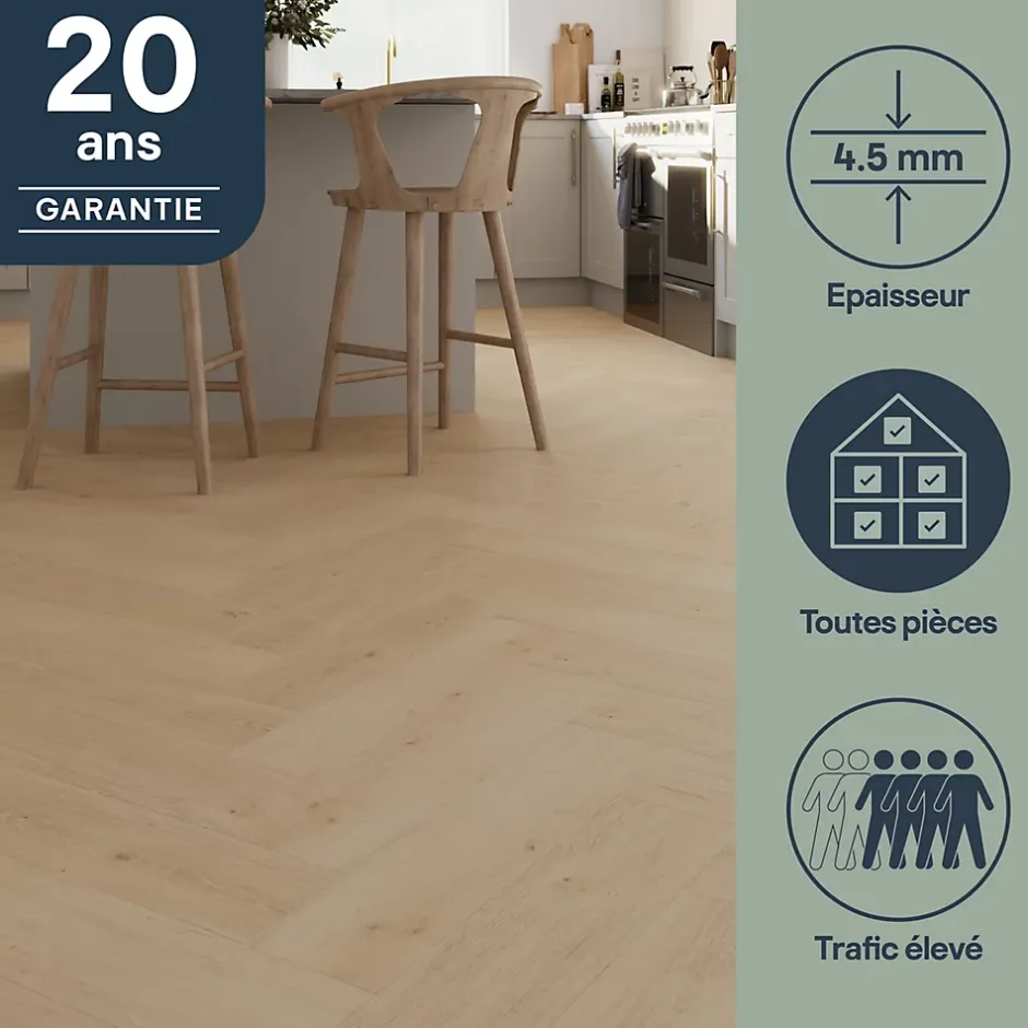 GoodHome Lame PVC clipsable Mambo chevron décor chêne naturel (vendue au carton)