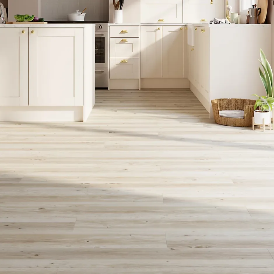 GoodHome Lame PVC clipsable Mambo 124x19 cm décor bois blanc rustique (vendue au carton)