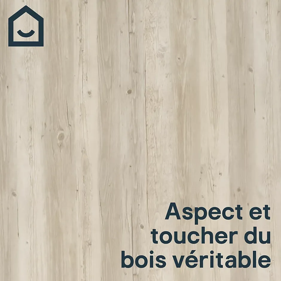 GoodHome Lame PVC clipsable Mambo 124x19 cm décor bois blanc rustique (vendue au carton)