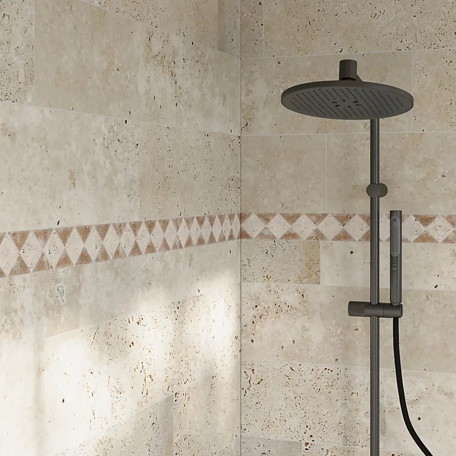 Listel mural en travertin forme losange L.30 x l.7 cm x ép.8 mm, Travertino- Outlet