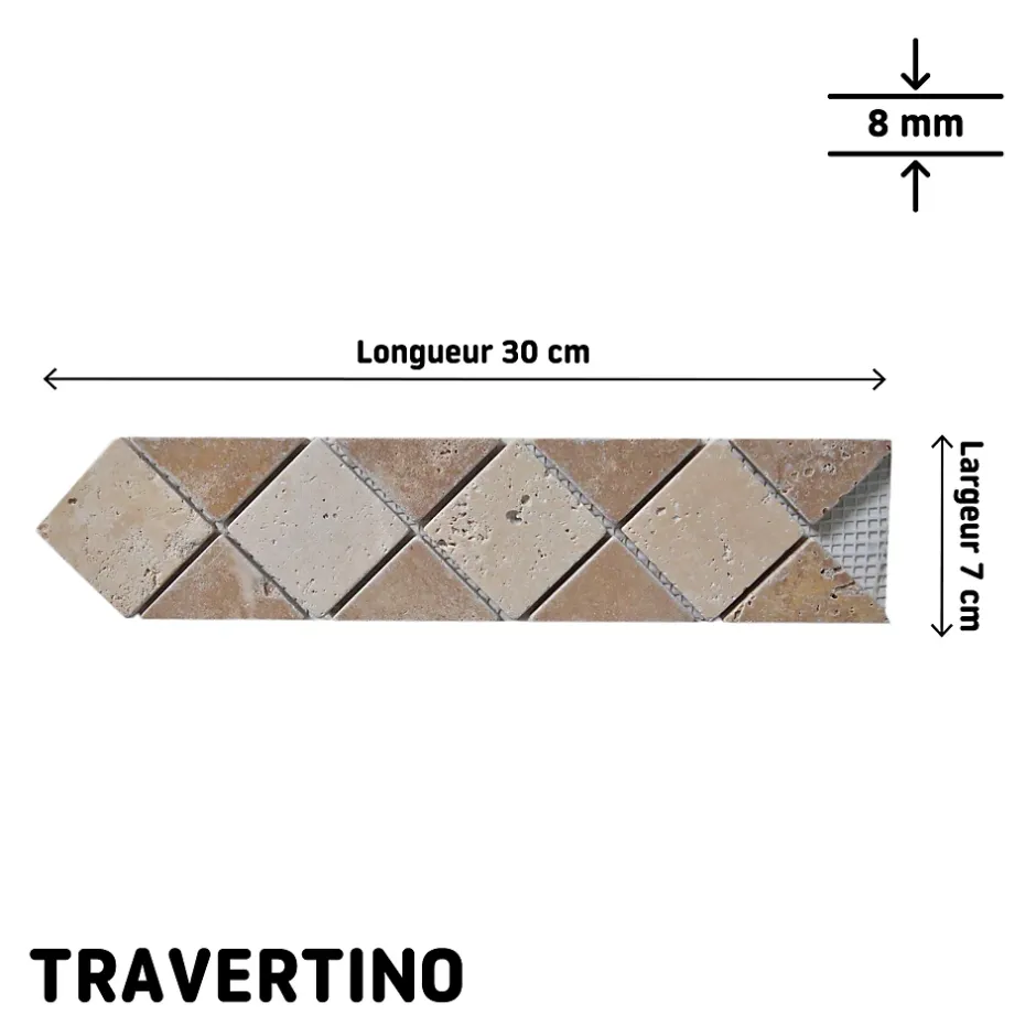 Listel mural en travertin forme losange L.30 x l.7 cm x ép.8 mm, Travertino- Outlet
