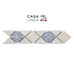 LISTEL RENAISSANCE DIAGONAL DECOR BLUE 1 PIÈCE 6.5 X 32 CM CASA LINEA-Casa Linéa Clearance