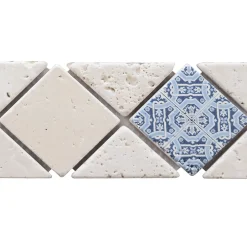 LISTEL RENAISSANCE DIAGONAL DECOR BLUE 1 PIÈCE 6.5 X 32 CM CASA LINEA-Casa Linéa Clearance