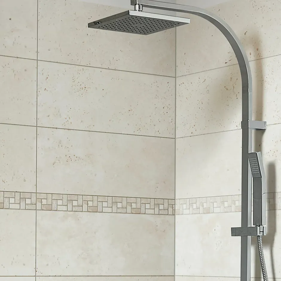 Listel Travertin carré en pierre naturelle 31.5x6,7cm beige et ivoire-GoodHome Sale