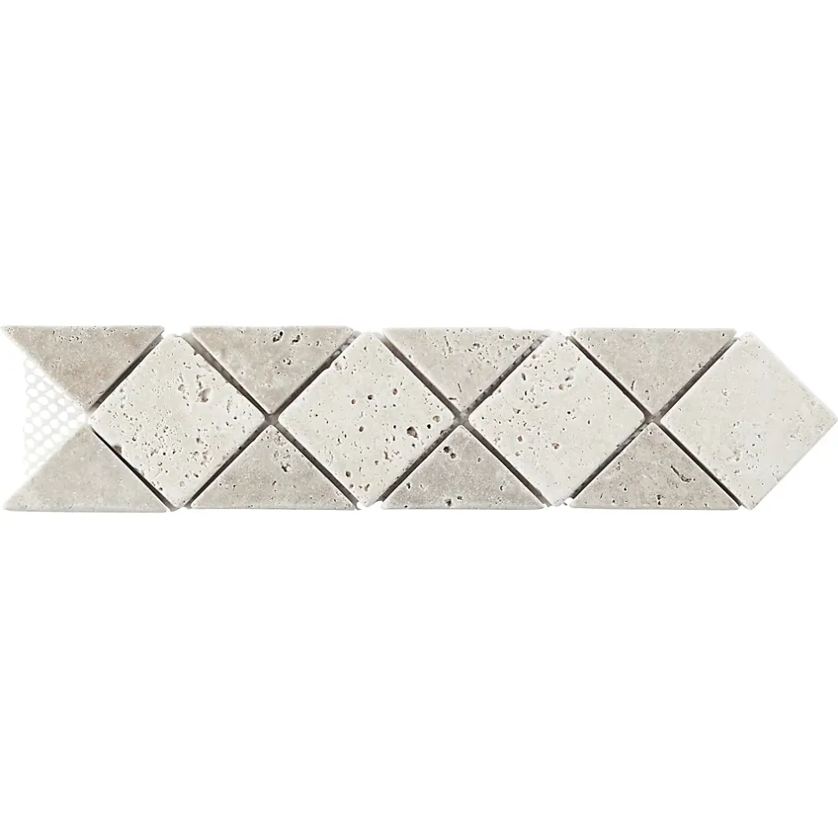 GoodHome Listel travertin pierre naturelle losanges beige marron 31.5 x 6,7 x ép. 0,8 cm