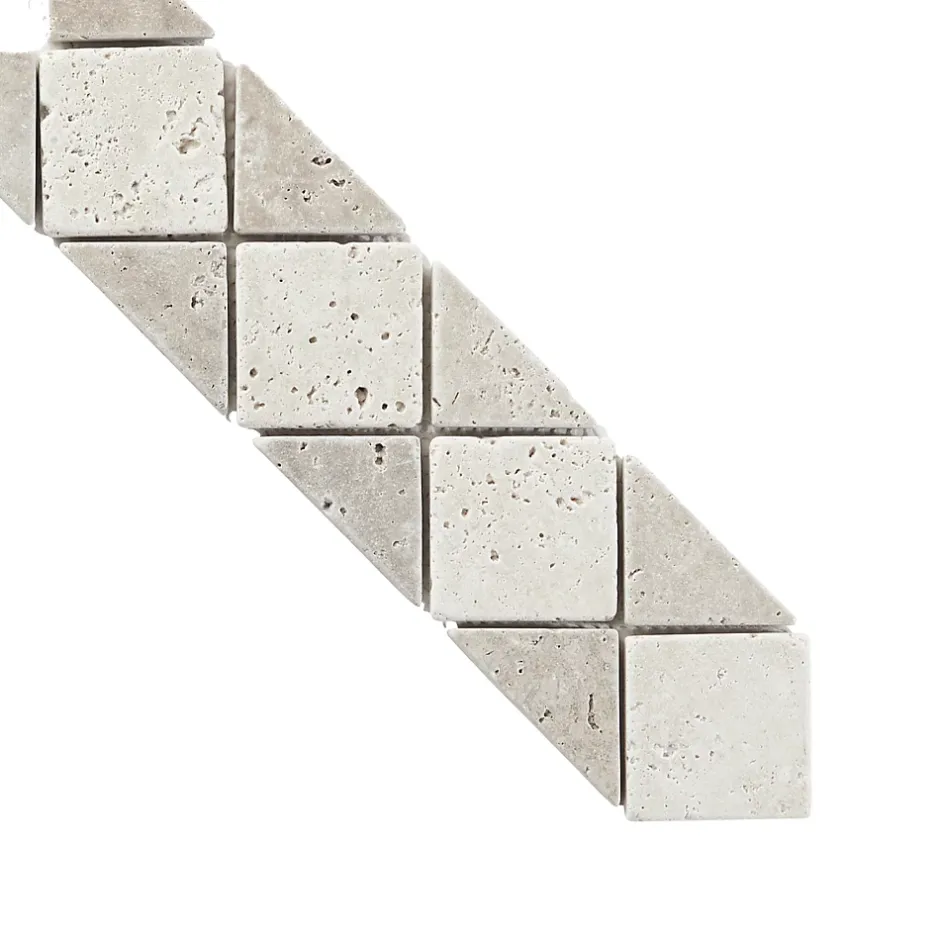 GoodHome Listel travertin pierre naturelle losanges beige marron 31.5 x 6,7 x ép. 0,8 cm