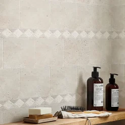 GoodHome Listel travertin pierre naturelle losanges beige marron 31.5 x 6,7 x ép. 0,8 cm