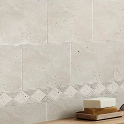 GoodHome Listel travertin pierre naturelle losanges beige marron 31.5 x 6,7 x ép. 0,8 cm