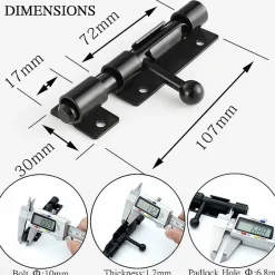 Loquet de porte à boulon avec trou de verrouillage, serrure de porte coulissante en acier inoxydable 304, 4 pouces, noir, 2 packs-Deko Discount