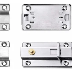 Deko Loquet de porte coulissante automatique à ressort flexible en acier inoxydable de 4 po avec bouton (paquet de 2, argent)