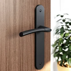 Lot 3 ensembles poignée sur plaque rond Hirel effet nickel mat noir L.128mm x l.40mm entraxe 195mm-GoodHome Sale