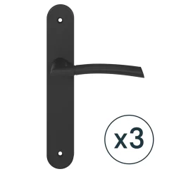 Lot 3 ensembles poignée sur plaque rond Hirel effet nickel mat noir L.128mm x l.40mm entraxe 195mm-GoodHome Sale